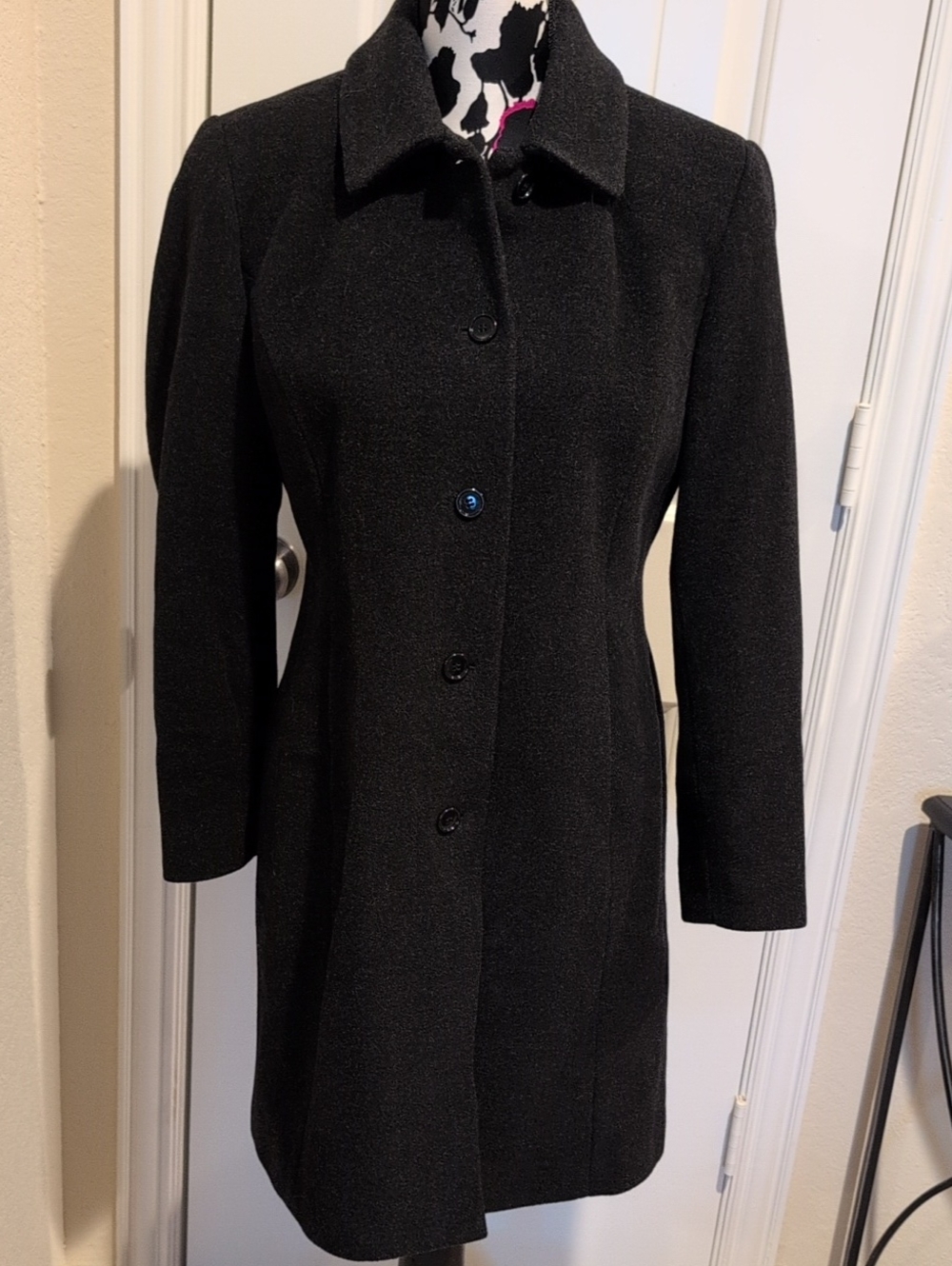 Worthington Charcoal 100% Wool Single-Breasted Pea Coat Petite Small